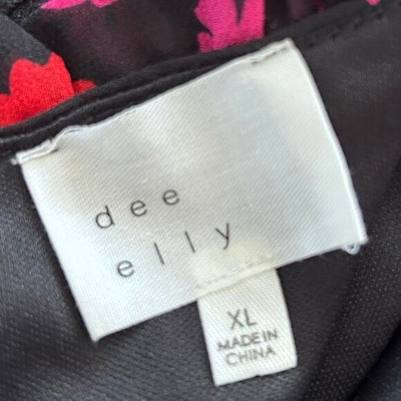 Dee Elly Floral Ruffle Mini Dress XL Long Sleeve V Neck Tiered Black Romantic - Picture 6 of 10